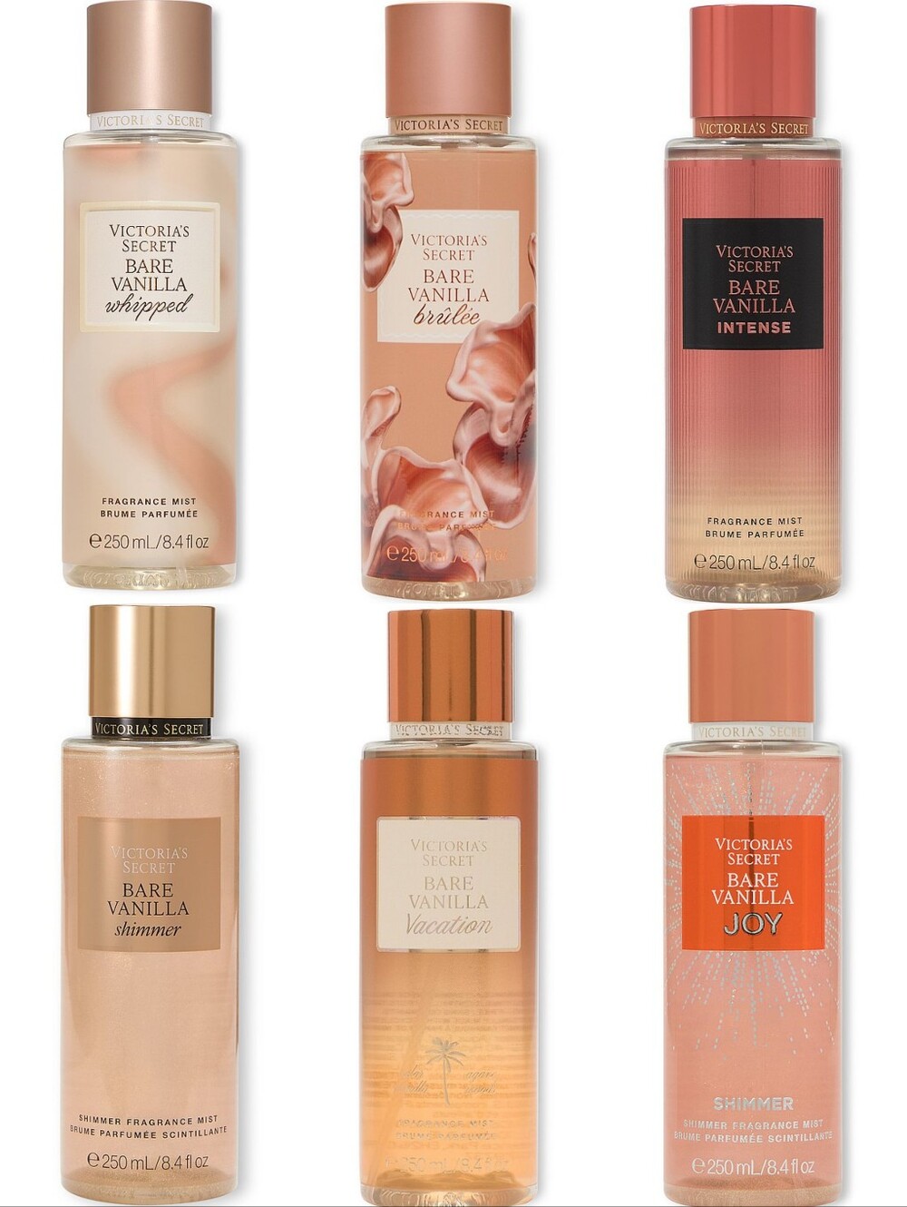 Victoria's Secret Bare Vanilla Collection Variety Mist Set of 6 NEW RARE